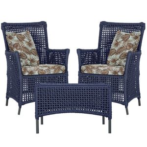 2 Poltronas E 1 Mesa Igapó Alumínio Preta Corda Náutica E6 Azul