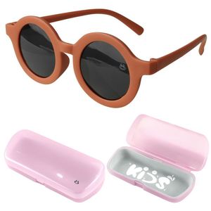 Oculos Sol Infantil Retro Premium Proteção Uv Marrom + Case Menino Social Acetato Menina Vintage