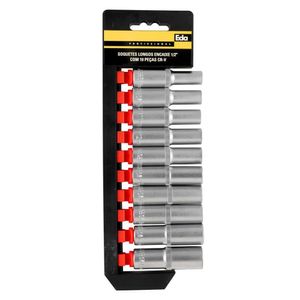 Jogo De Soquetes Longos Encaixe 1/2" - 10 Peças - 8 A 19mm - Eda