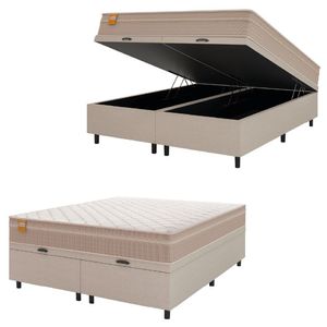 Cama Box Baú Casal Queen Colchão Molas Qatar 158x198x63cm Bege/branco Inducol - Suporta Até 200 Kg Pessoa