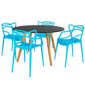 Conjunto Mesa De Jantar Redonda Laura 120cm Preta Com 4 Cadeiras Allegra - Azul