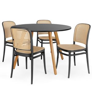 Conjunto Mesa De Jantar Redonda Laura 120cm Preta Com 4 Cadeiras Roma - Preto
