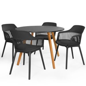 Conjunto Mesa De Jantar Redonda Laura 120cm Preta Com 4 Cadeiras Marcela - Preto