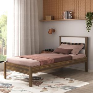 Cama De Solteiro Para Colchão 88 X 188 Cm Multimóveis Nogal Branco