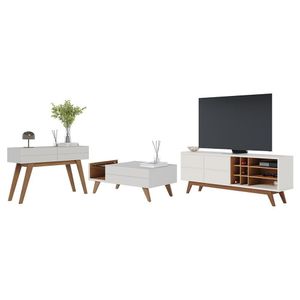 Sala De Estar Noronha Rack Bancada, Aparador E Mesa De Centro Off White Matte/freijó - Colibri Off White Matte/freijó