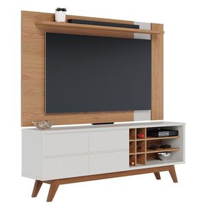 Rack Bancada Noronha Com Painel Leme Freijó/off White Matte Para Tv Até 70” - Colibri Freijó/off White Matte