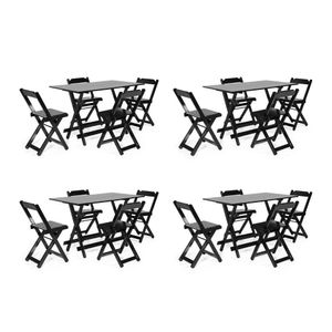 Kit 4 Conjuntos Dobráveis 120 X 70 Com 4 Cadeiras Preto - M.b Móveis