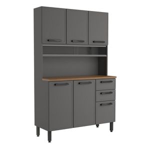 Cozinha Compacta Aço 6 Portas 2 Gavetas Grafite Estilo Bertolini Grafite