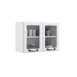 Armário Aéreo De Cozinha 80cm Branco 2 Portas Com Vidro New Premium