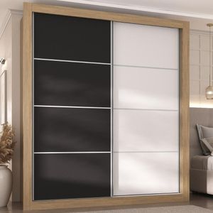 Guarda-roupas Casal 2 Portas De Correr 4 Gavetas Dallas Multimóveis Mp4271 Branco/preto Branco/preto