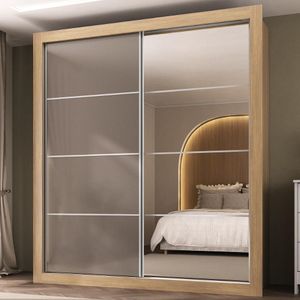 Guarda-roupas Casal Com Espelho 2 Portas De Correr 4 Gavetas Dallas Multimóveis Mp4272 Lacca Fumê Lacca Fumê