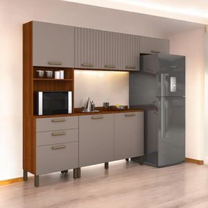 Cozinha Compacta Juliette Com Torre Armário áereo E Balcão 120 Cinamomo E Connect