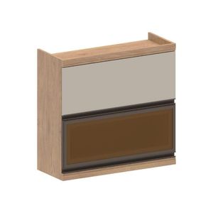 Armário Aéreo 80cm 2 Portas Basculantes 1 De Vidro Moderna Bertolini Areia Carvalho