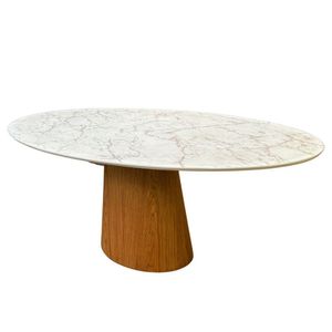 Mesa De Jantar Cone Oval 160x90 Cm Base Madeira Freijó Tampo Calacato Bronzeado