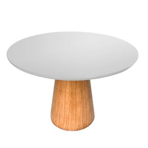 Mesa De Jantar Cone Redonda 120 Cm Base Madeira Freijó Tampo Laqueado Cor Branco