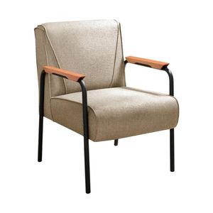 Poltrona Decorativa Jade Tecido Linho Bege E Metal Preto