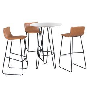 Conjunto Mesa Bistrô Dubai Tampo Off White Com 3 Banquetas Em Couro Caramelo E Metal Preto