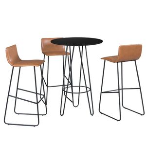 Conjunto Mesa Bistrô Dubai Tampo Preto Com 3 Banquetas Em Couro Caramelo E Metal Preto
