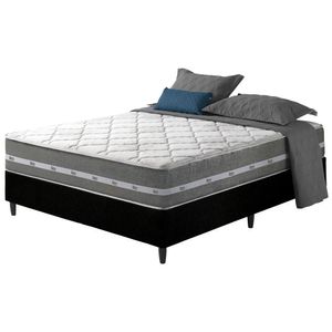 Cama Box Viúva Preto + Colchão Molas Ensacadas Miami Cinza Com Preto