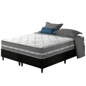 Cama Box King Preto + Colchão Molas Ensacadas Miami 193x203 Cinza Com Preto