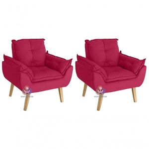 Kit 02 Poltrona/cadeira Decorativa Glamour Com Pés Quadrado Vermelho