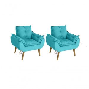Kit 02 Poltrona/cadeira Decorativa Glamour Com Pés Quadrado Azul Turquesa