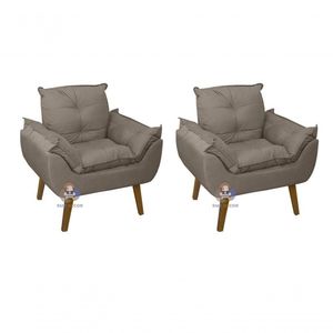 Kit 02 Poltrona/cadeira Decorativa Glamour Com Pés Quadrado Capuccino
