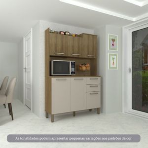 Cozinha Compacta 6 Portas E 2 Gavetas Com Tampo Luciane Móveis Carvalho Avelã Cinnamon