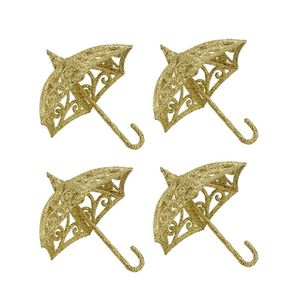 Kit 4 Enfeites árvore Natal Mini Guarda Chuva Arabesco Glitter Dourado 12cm - Magizi