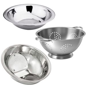 Kit Cozinha Escorredor De Macarrão, Lavador De Arroz E Bowl Aço Inox 3 Peças