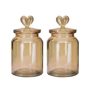 Jogo 2 Potes Vidro Hermético âmbar Decor Afeto Coração 1 Litro - Tuut