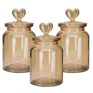 Jogo 3 Potes Vidro Hermético âmbar Decor Afeto Coração 1 Litro - Tuut
