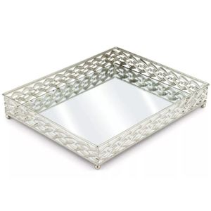 Bandeja Espelhada Retangular Francesa Prata Grande 45cm X 30cm - Mek