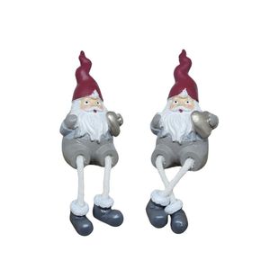 Kit 2 Enfeites Resina Mini Papai Noel Estilizado Sentado 11cm Cinza E Vinho - Magizi