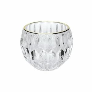 Porta Velas Castiçal Vidro Facetado Borda Dourado - Yangzi