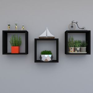 Kit Com 3 Nichos Decoração Para Quarto Preto 30x30x12cm