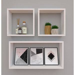 Kit Com 3 Nichos Decoração Para Sala Branco Retangular