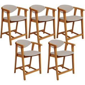 Kit 05 Banquetas Baixa Para Cozinha Sala Jantar Bancada Cecília L02 Linho Bege - Lyam Decor