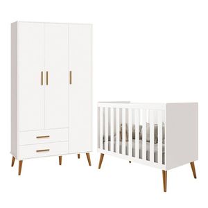 Jogo De Quarto Infantil Isis Guarda Roupa 3 Portas E Berço Branco - Reller Móveis Branco