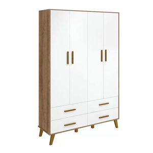 Guarda Roupa Infantil Retrô Ayla 4 Portas Branco Fosco Mezzo Fosco - Reller Móveis Branco Fosco Mezzo Fosco