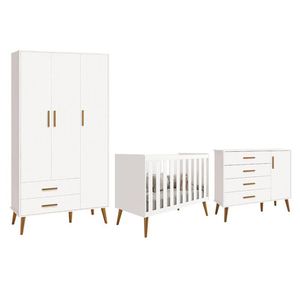 Dormitório Infantil Isis Guarda Roupa 3 Portas, Cômoda 1 Porta E Berço Branco - Reller Móveis Branco