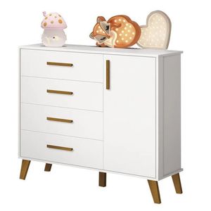 Cômoda Retrô Ayla Branco Fosco - Reller Móveis Branco Fosco