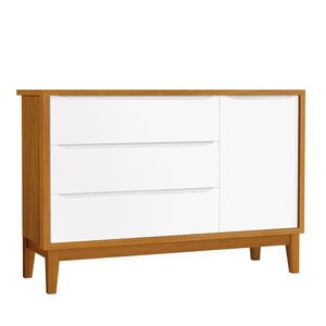 Cômoda Infantil Com Porta E 3 Gavetas Classic Branco Savana Com Pés Amadeirado - Reller Móveis Branco Savana