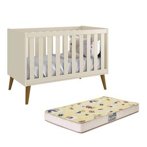 Berço Mini Cama Theo Retrô Areia Fosco Com Pés Amadeirado E Colchão D18 - Reller Móveis Areia Fosco