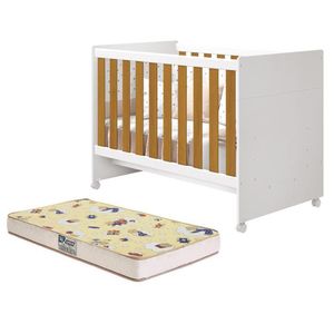 Berço Mini Cama Katatau Flex Branco Savana Com Colchão D18 De 10cm - Reller Móveis Branco Savana