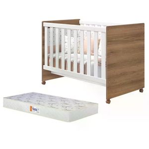 Berço Mini Cama Katatau Branco Brilho Mezzo Com Colchão D18 De 10cm - Reller Móveis Branco Fosco