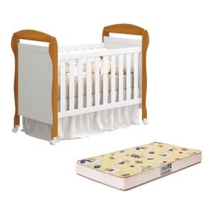 Berço Mini Cama Danny Branco Savana Com Colchão D18 De 10cm - Reller Móveis Branco Savana
