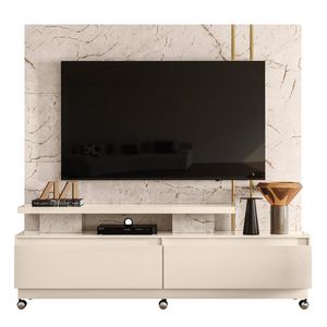 Estante Home Theater New Apolo Calacata Off White Para Tv Até 75 Com Rodízios - Madetec Calacata Off White