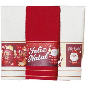Kit 3 Toalha Lavabo Natalina Jacquard 30x45cm Creme-vermelho