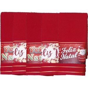 Kit 5 Toalha Lavabo Natalina Jacquard 30x45cm Vermelho
